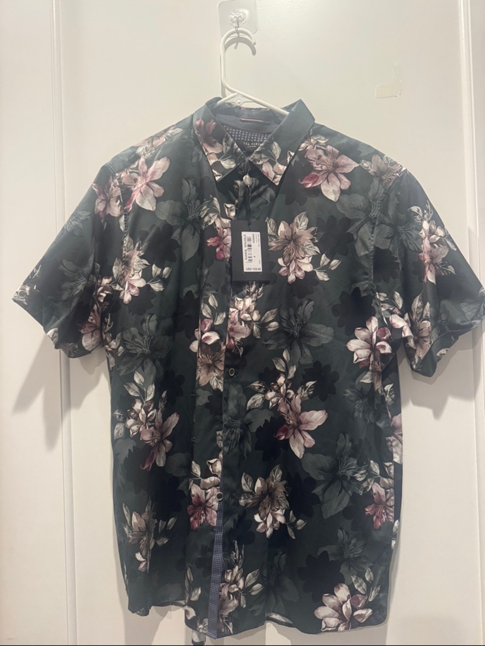 NWT: Ted Baker short sleeve dark floral button-up.